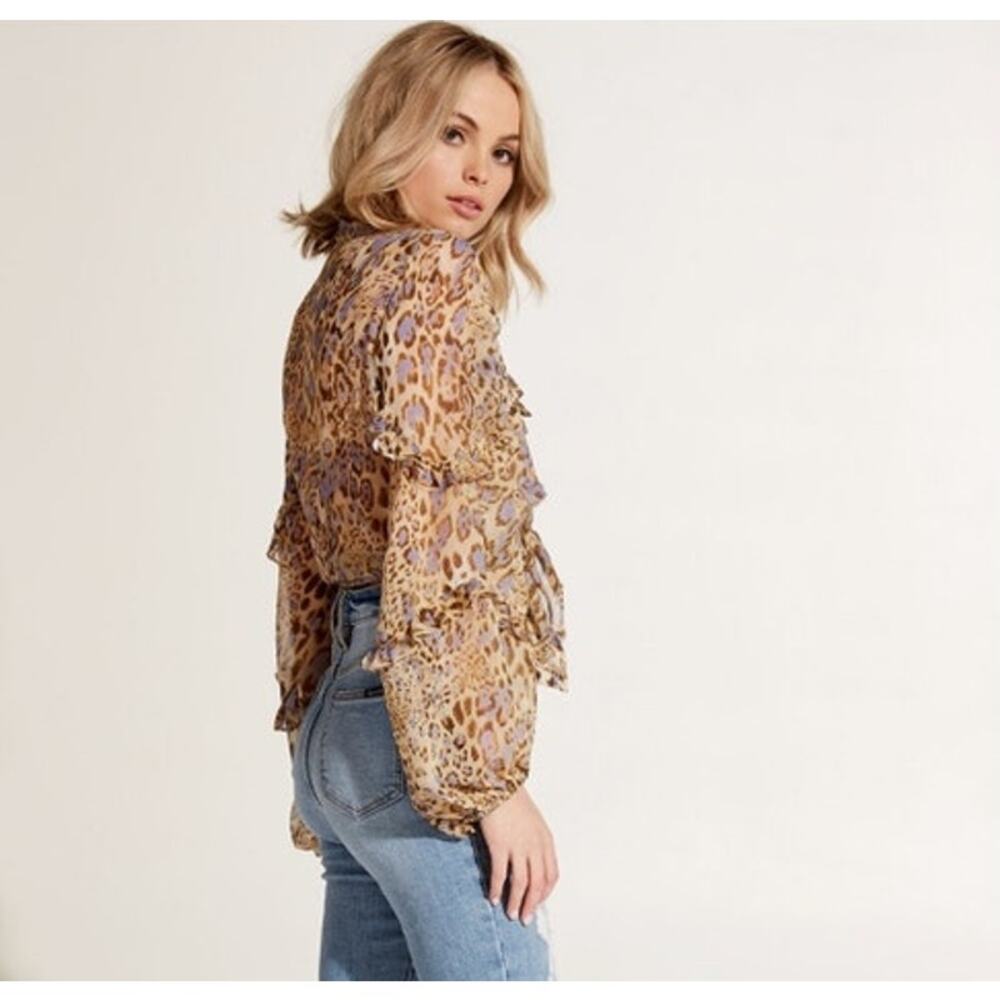 Bardot Revolve Rumi Top Blouse Sheer Leopard Ruffles sz 4/ XS
